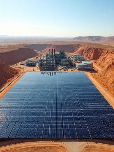 Modern sustainable mining site with solar panels and green technology